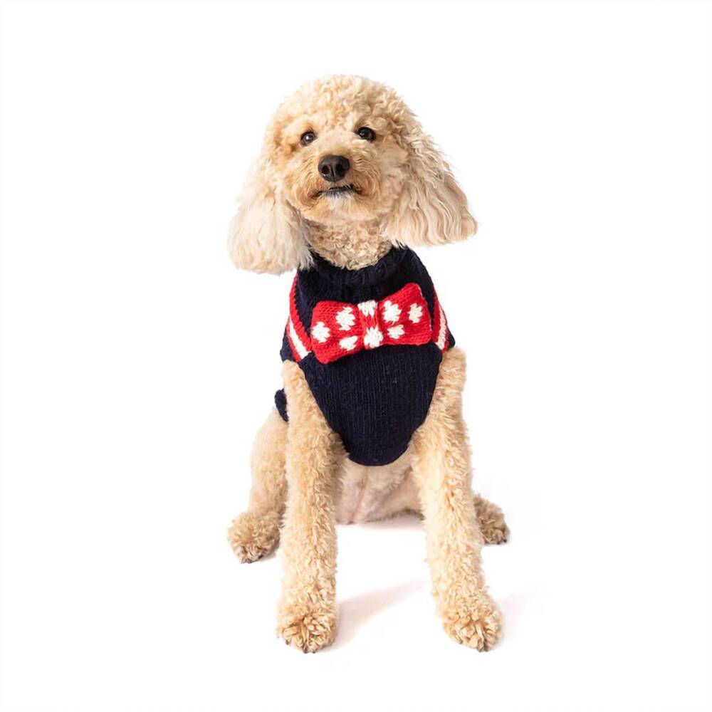 NEW CHILLY DOGS bow tie dog sweater in blue/red/white